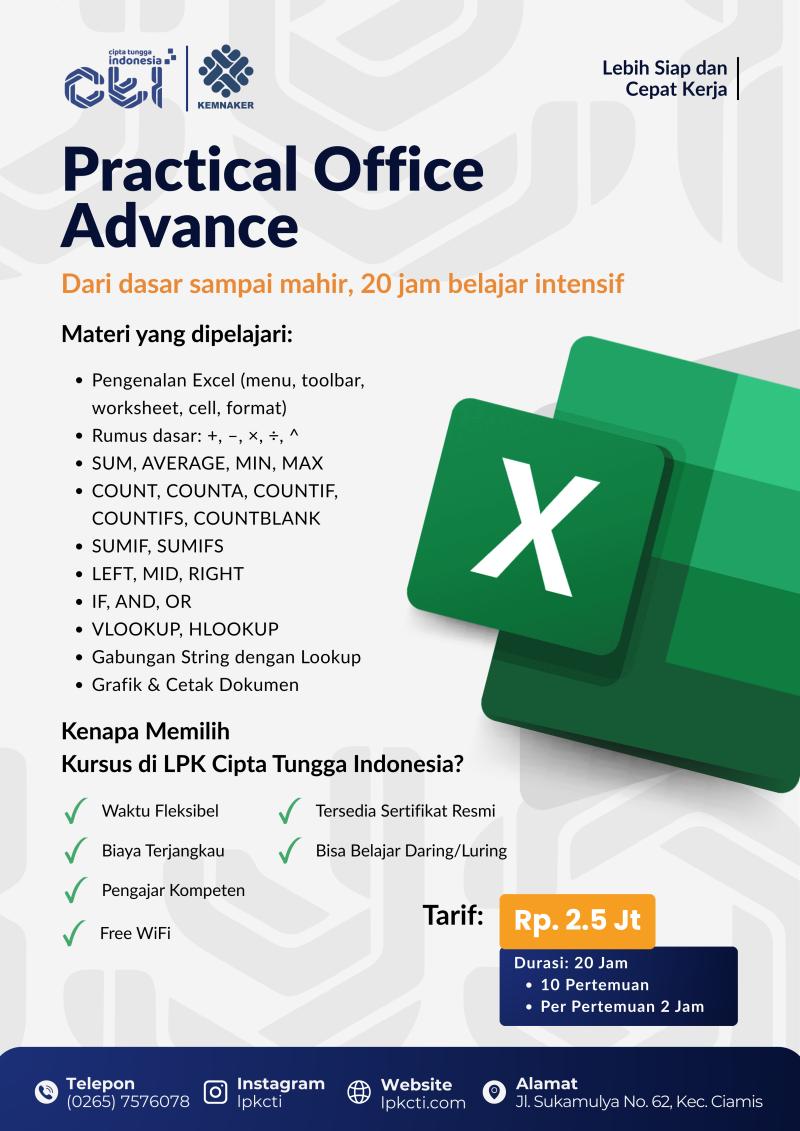 LPK CTI Buka Kelas "Practical Office Advance": 20 Jam Belajar Excel dari Dasar Sampai Mahir